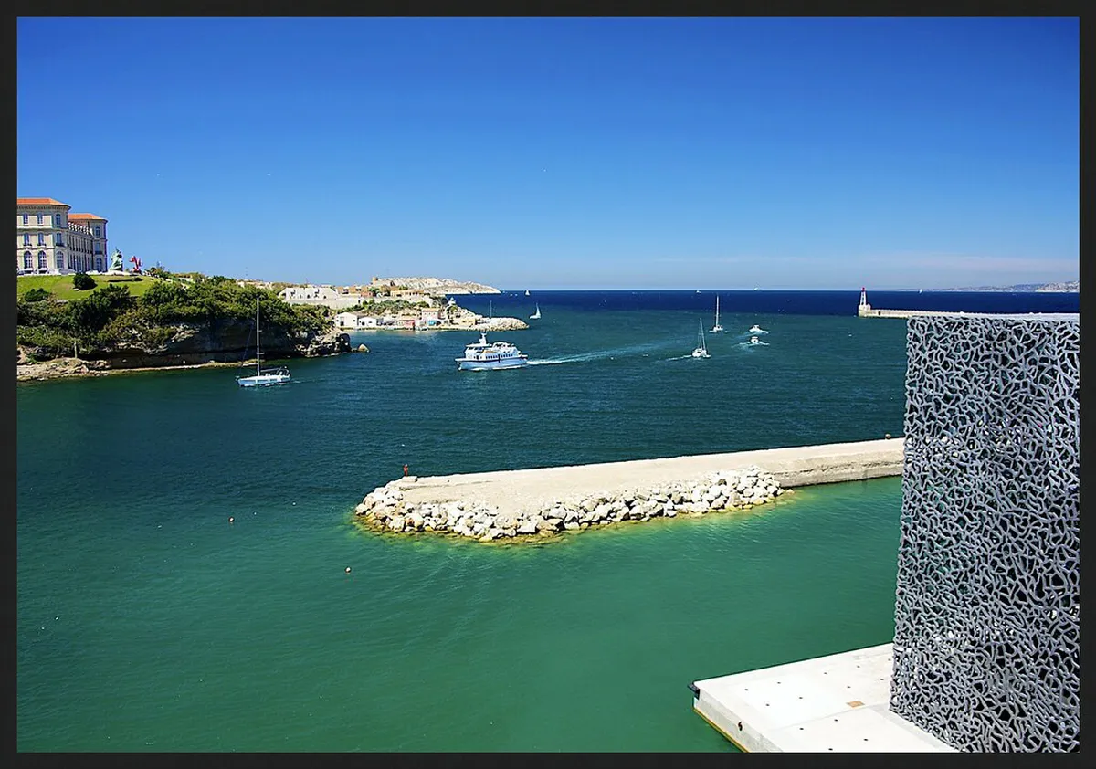 The MuCEM museum with its black concrete lattice on the J4 esplanade in Marseille, France