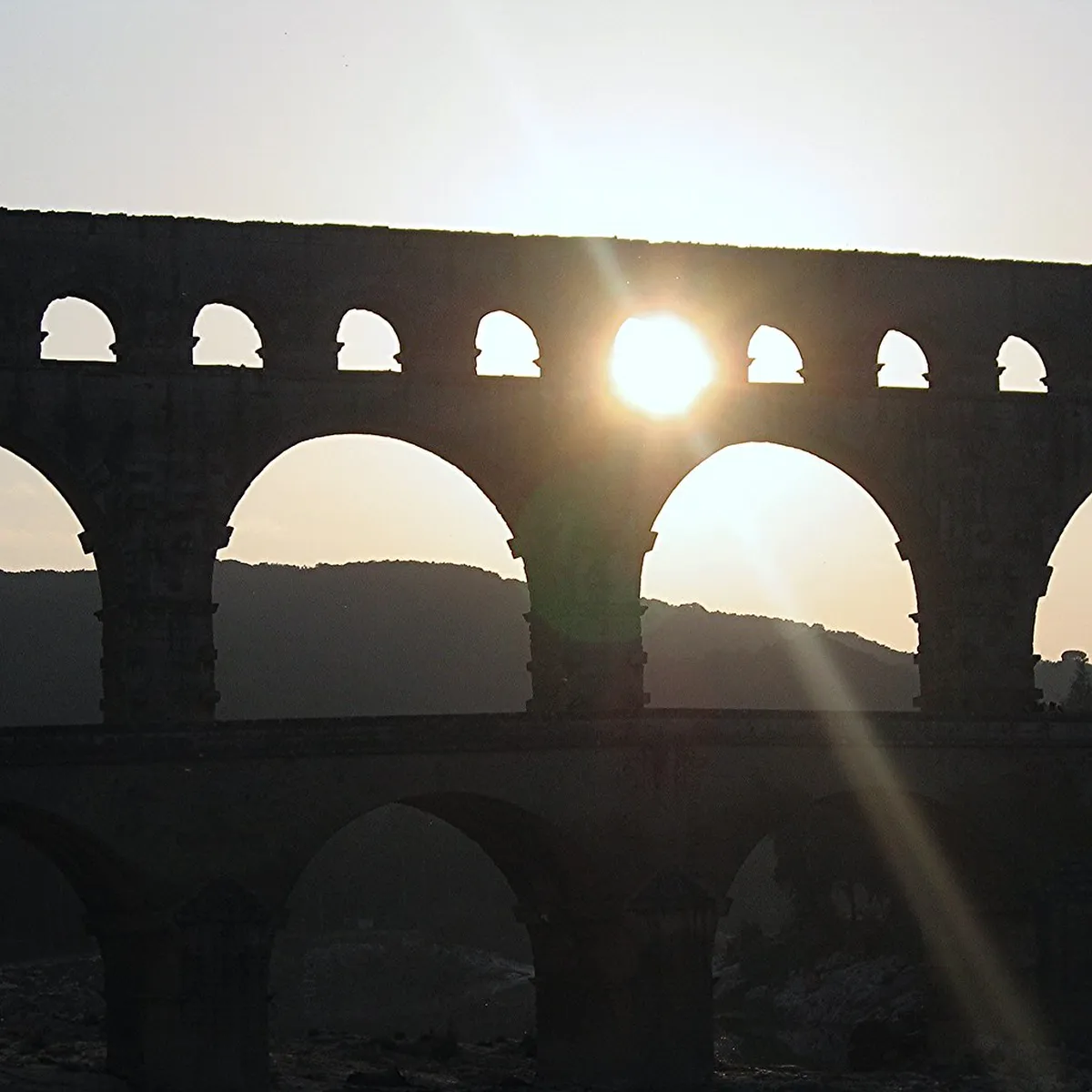 Pont du Gard ancient Roman aqueduct spanning the Gardon River valley
