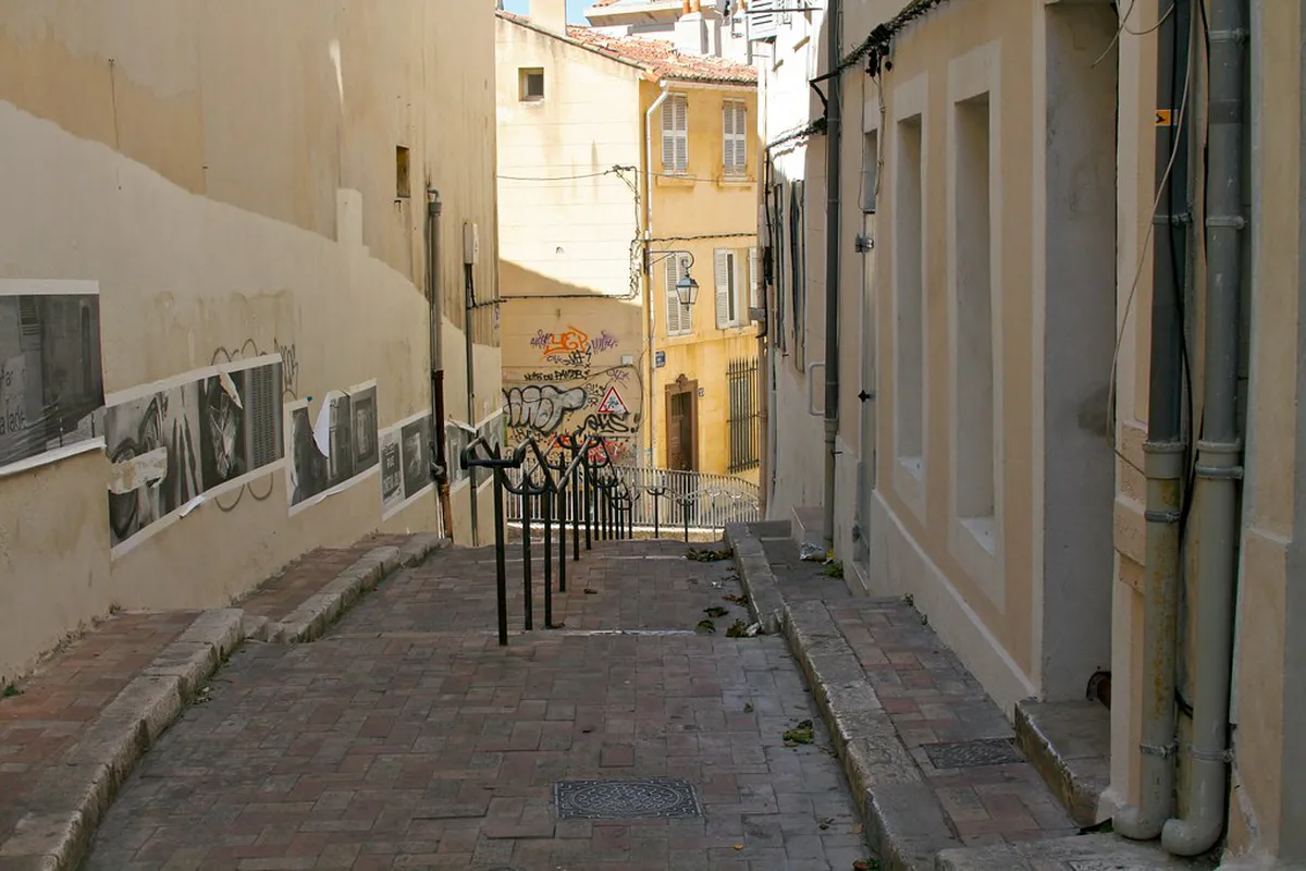 A narrow lane in the Le Panier district of Marseille