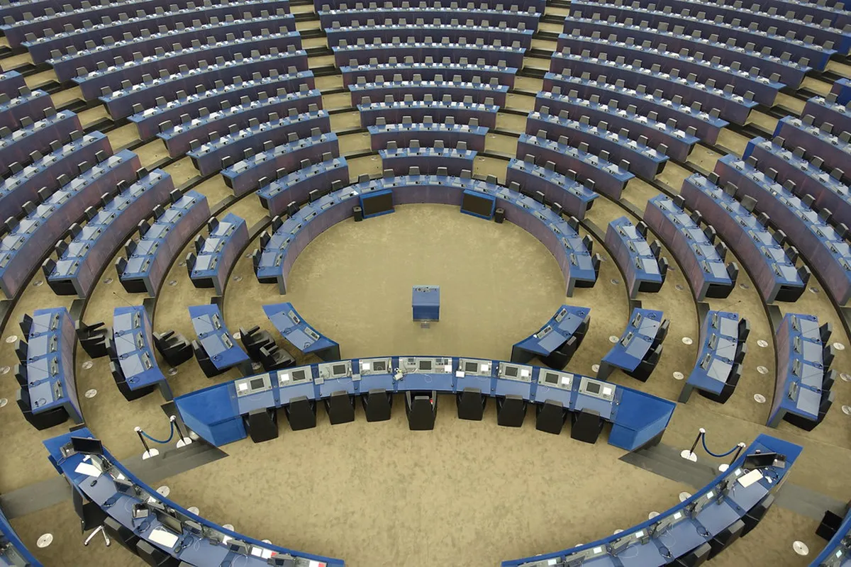 European Parliament hemicycle chamber and voting seats