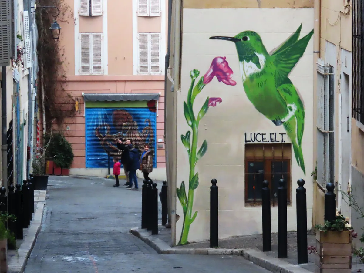 Colourful streets of the Le Panier old town in Marseille