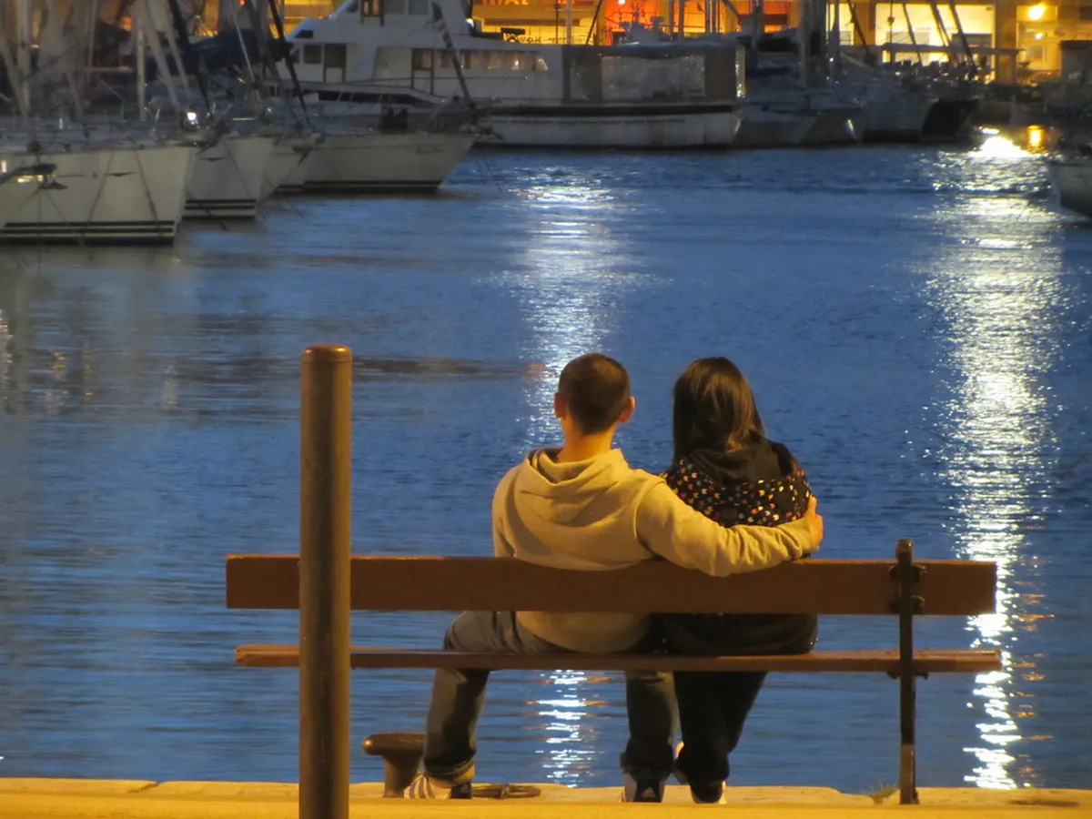 The Marseille Old Port lit up in the evening