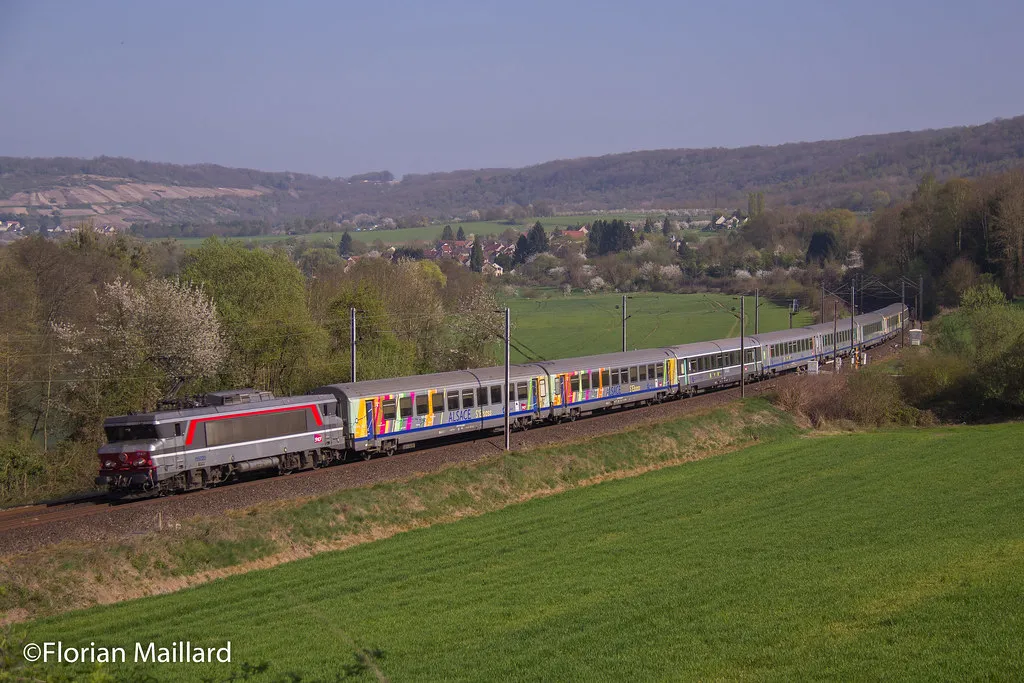 TGV high-speed train arriving at Strasbourg station, Alsace, France